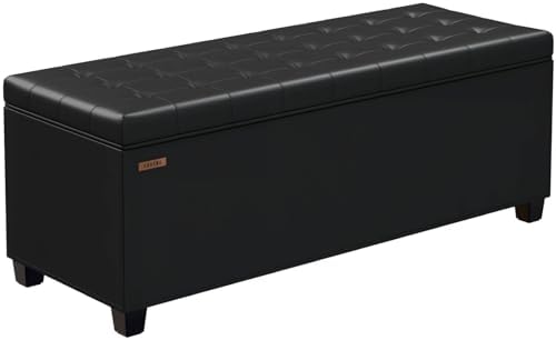 ABHENG Synthetic leather Storage ottoman bench with legs,43.5”W x 15.7”D x 15.7”H,metal frame end of bed bench hold up to 770 LB,Large Storage Chest hold up to 770 LB,Black UASND622B