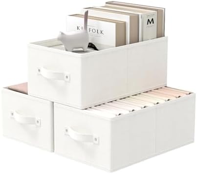 Storage Boxes, Fabric Clothes Bins, 3 Pack, White, 16.1x9.8x6.5 In
