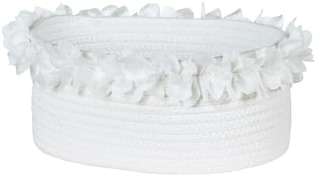 White Cotton Rope Gift Basket with Organza Lace, 12 x 8 in