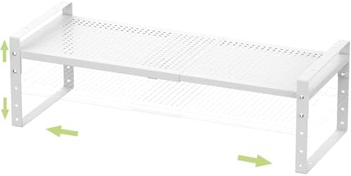 Jojocross Expandable Stackable Aadjustable Shoe Rack Pantry Shelf for Kitchen Cabinets Counter Shelves Countertop Cupboard Storage Solution,Sturdy Heavy-Duty Metal Construction(1Pack/White/Medium)