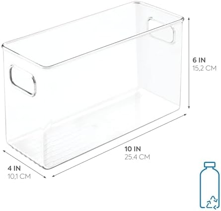 iDesign Slim Clear Plastic Storage Bin, Tall Narrow | Organizer, For Kitchen, Fridge, Freezer, or Pantry