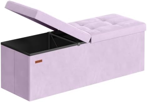 SONGMICS Foldable Storage Ottoman with Flipping Lid, 43.3 Inch Velvet Bench