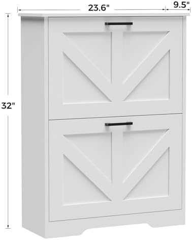 Homleke Farmhouse Shoe Cabinet for Entryway, 2 Barn-Style Flip Drawers