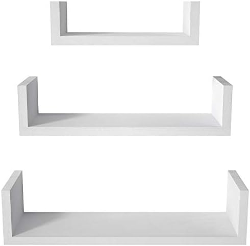 SRIWATANA White Floating Shelves, Set of 3 Solid Wood Wall Mounted Shelves