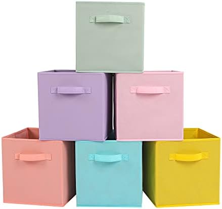 Stero 13x13x13 Inch Fabric Storage Bins 6 Pack Fun Colored Durable Storage Cubes with Handles Foldable Cube Baskets for Home, Kids Room, Closet and Toys Organization Multi Colors