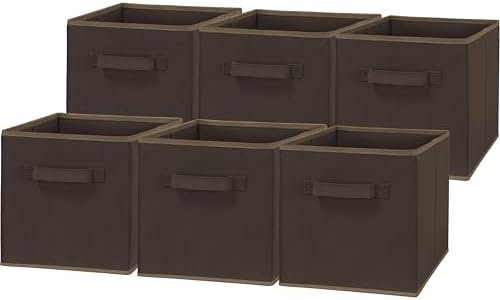 Simple Houseware Foldable Cube Storage Bins, 11-Inch Brown, 6-Pack Fabric Cubes Organizer for Closet or Shelves