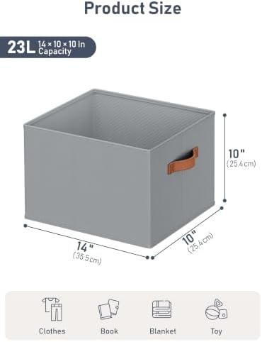 8 Pack Large Closet Storage Baskets Bins for Shelves, Collapsible Fabric Closet Organizers and Storage with Polyester Handles, Decorative Baskets for Organizing Clothes, Towels, Linen Closet 14"x10"