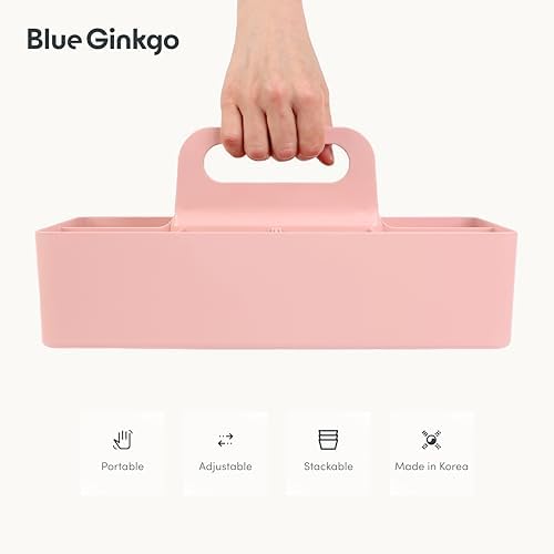 BLUE GINKGO Stackable Organizer Caddy, Long, Pink, Made in Korea