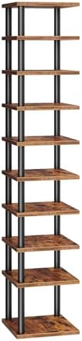 HOOBRO Vertical Shoe Rack, 10-Tier Narrow Shoe Shelf, Shoe Storage Organizer for Small Space, 11" L x 11" W x 68" H, Closet, Entryway, Hallway, Bedroom, Rustic Brown and Black BF32XJ01