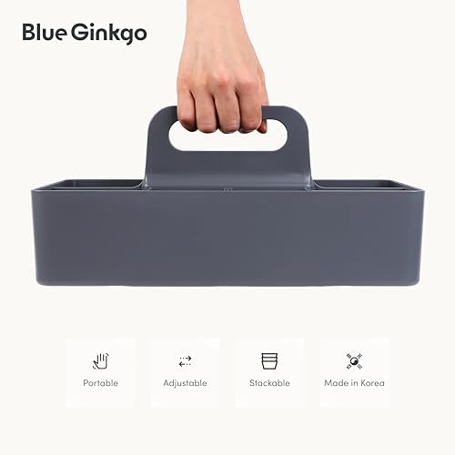 BLUE GINKGO Stackable Organizer Caddy, Long, Grey, Made in Korea