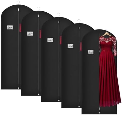 Univivi 60 Inch Long Garment Bags for Hanging Clothes, 5 Pack, Black