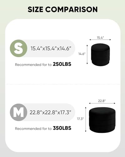 B FSOBEIIALEO 22.83" Round Velvet Storage Ottoman with Tray, Black