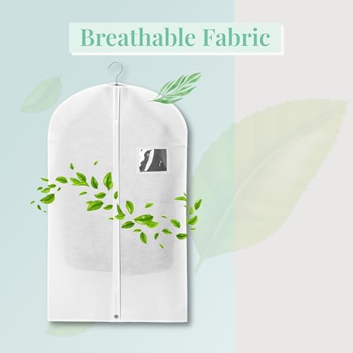 2-Pack Breathable Garment Bags for Hanging Clothes – Dust-Proof Suit & Dress Covers with Clear Window – Waterproof, Foldable Closet Storage Organizer for Coats, Gowns, and Jackets (White, 32")