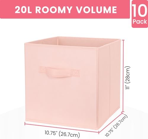 Criusia Storage Cubes- 11 Inch Cube Storage Bins for Organizing Shelves - Nursery Closet Organization Bins for Clothes Blanket - 10 Pack Collapsible Decorative Storage Box for Magazines (Pink)