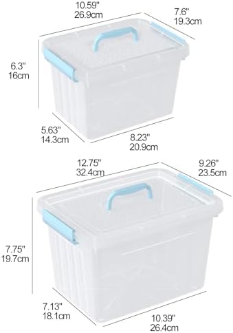 Ggbin 2 Packs Clear Plastic Storage Bins with Lids, 12 Quart & 6 Quart