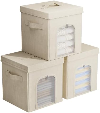 FHSQX 3 Packs Fabric Collapsible Storage Bins with Lids