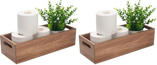 Toilet Tank Basket, Toilet Paper Basket for Back of Toilet Tank Top, Acacia Wood Bathroom Storage Basket for Organizing and Decor (15 x 6 x 4 inch) (Pack of 2)
