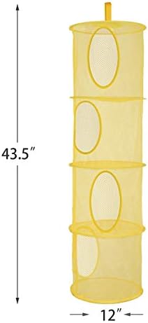 2Pcs Hanging Stuffed Animal Storage Hammock 4 Tiers, Yellow
