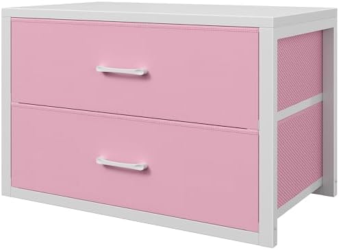 BOLUO Stackable Storage Drawers Closet Organizers and Storage Fabric White 2 Drawer Dresser for Bedroom Modern Pink