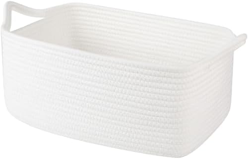 OIAHOMY 19L Woven Basket, Gift Basket Empty with Gift Bags and Ribbons, Rope Baskets for Baby Showers, Storage Baskets with Handles for Nursery, Pet Toy Organizer - White