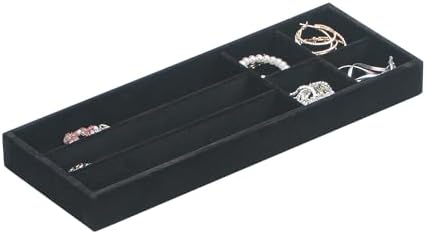 Divided Drawer Organizer Tray, Velvet Jewelry Storage Tray, Necklace Bracelet Ring Earring Display Tray,Bedside Nightstand Desk Holder Tray for Phone Watch Sunglasses Cosmetics Storage/Black/7grid