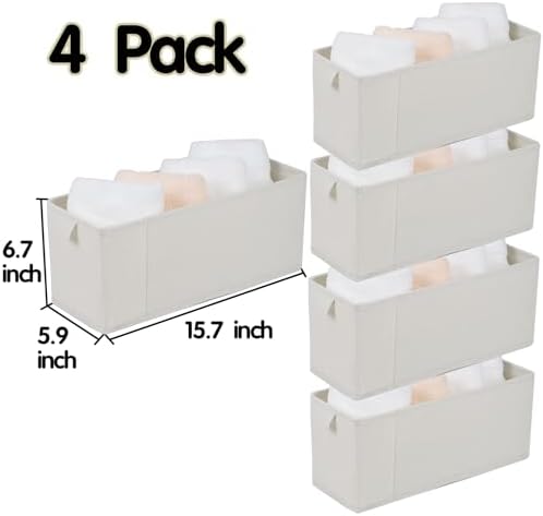 Narrow Fabric Storage Bins, 4 Pack Foldable Storage Baskets for Shelves, Decorative Linen Closet Organizers and Storage, Storage Box Container for Organizing Clothes Toy Pantry Wardrobe Closet