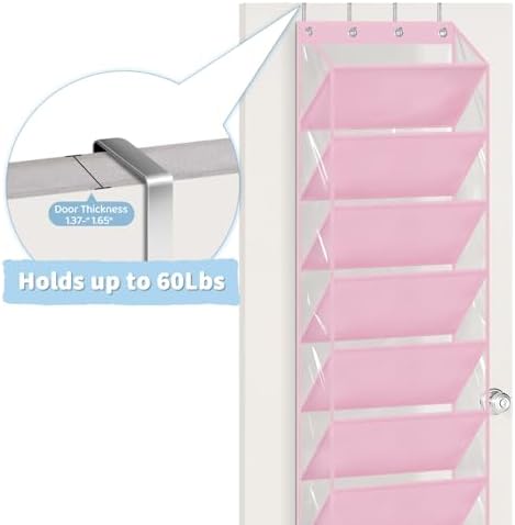 AOODA 10 Tier Clear Over the Door Shoe Organizer Storage, Deep Pockets Large Hanging Shoe Rack for Closet Door, Fit 20 Pairs Shoe Holder Hanger for Sneakers, Boots (Pink)