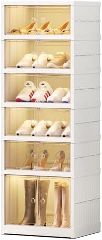 EHAMILY 6-Tier Foldable Shoe Rack Organizer, Magnetic Doors, 12 Pairs,White