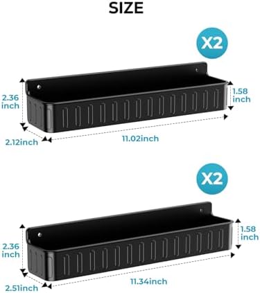 Nieifi Spice Rack Wall Mount, 4 Pack Black, 2" Depth, Screw/Adhesive | Wall-Mounted with Removable Hooks Saves Counter Space, Fits 2" Deep Jars, Ideal for Kitchen Cabinets, Pantry Doors, and RVs