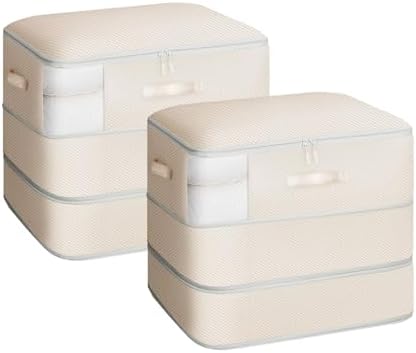 Homsorout 2 Pack Compression Storage Bags - 110L Large Capacity Comforter Storage Bag, 3-Layer Washable Ultra Space Saving Self Compression Organizer Space Bags for Blankets, Sweaters, Sheets, Beige