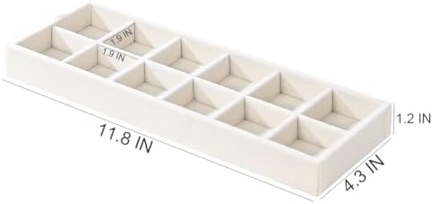Divided Drawer Organizer Tray, Velvet Jewelry Storage Tray, Necklace Bracelet Ring Earring Display Tray,Bedside Nightstand Desk Holder Tray for Phone Watch Sunglasses Cosmetics Storage/Beige/12grid