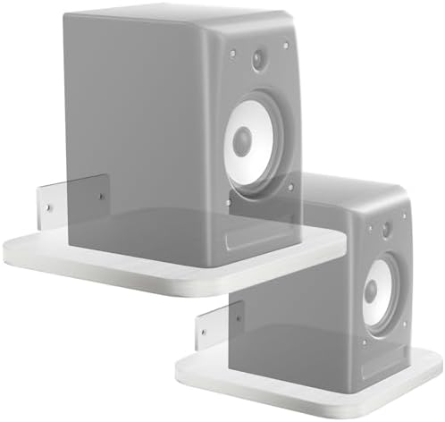 WALI Surround Sound Speaker Wall Mount, 1 Pair Heavy Duty Floating Shelf | Bookshelf Speaker Stands for Living Room, Home Theater and Gaming Room, Wall Shelves Hold up to 55 Lbs (SWM302W), White
