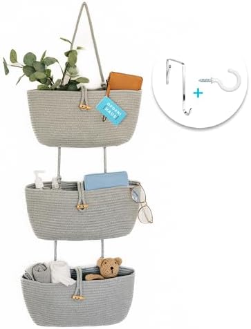 OrganiHaus Over the Door Organizer, Woven Rope Hanging Baskets, 3-Tier