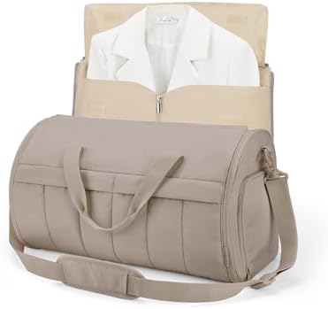 BAGSMART Garment Duffel Bag, Convertible 2-in-1 Puffy Water-Resistant Carry-On with Shoe Compartment, Khaki