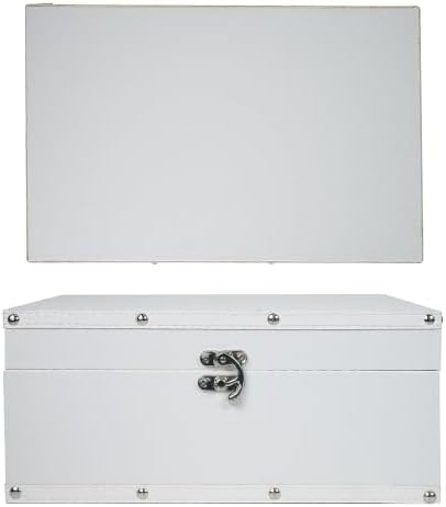 DreamsEden Decorative Storage Box, Large Wooden Keepsake Box with Lid | Wedding Memory Chest with Latch, Shelves Home Decor Gifts, for Keepsakes Jewelry Memento Photo, White, 13.7L x 8.8W x 6.0H in