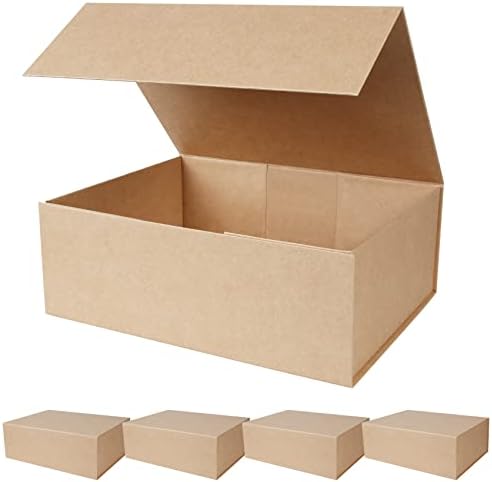 Aimyoo Brown Magnetic Gift Boxes with Lids 13.8x9x4.3 in, Large Bridesmaid Groomsman Proposal Box, Rectangle Collapsible Box for Present Graduation Birthday Storage 5 Pack