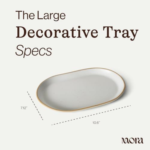Mora Ceramic Decorative Tray - 10.6in Dish for Jewelry, Soap Dispenser, Perfume, Makeup, Accessories, Candle, in the Bathroom Vanity, Bedside, or Kitchen Counter. Cute Organizers - Storm