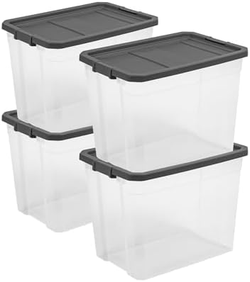 STERILITE 108 QT. Clear Stacker Storage Container Tote with Latching LID 4-Pack 4 X 1