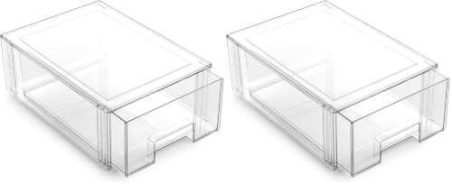 BINO | Stackable Storage Drawers, Large - Clear | THE CRATE COLLECTION | Storage Bins With Drawers | Bathroom Organizers | Under Sink Organizer | Vanity Cabinet Home Organization (Pack of 2)