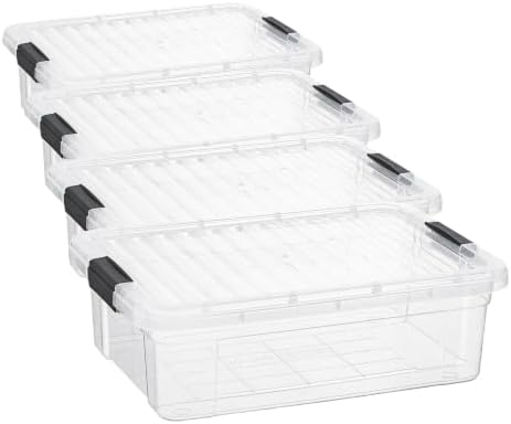 Superio 6.25 Quart Clear Plastic Storage Bin with Lid, Non-Toxic, BPA Free, Odor Free, Organizer Storage Box, Stackable Plastic Tote for Home, Garage, School, and Office (Pack of 4)
