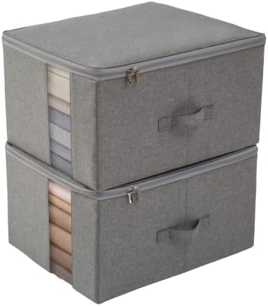 Closet Storage Containers with Clear window - 600D Cationic Fabric, Clothing, Blanket, Comforters Organizer (L (17.7x13.7x9.8in) for 20-25 T-shirts, Light grey)
