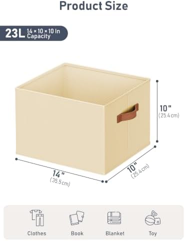 10 Pack Large Closet Storage Baskets Bins for Shelves, Collapsible Fabric Closet Organizers and Storage with Polyester Handles, Decorative Baskets for Organizing Clothes, Towels, Linen Closet 14"x10"