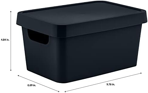 Simplify Small Vinto Storage Box | Click Tight Lid | Dimensions: 9.76" x 6.69" x 4.84" | Stackable | Home Organization | 2 Handles | Black Charcoal, 1 Count (Pack of 1)