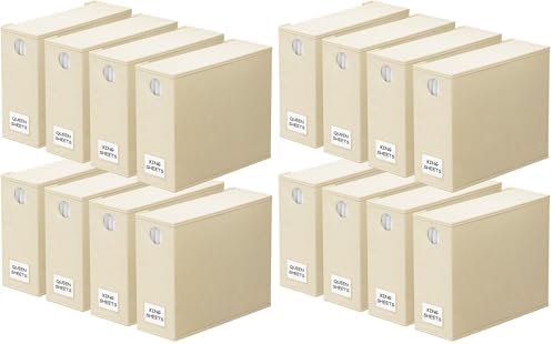 SpaceAid 16 Pack Bed Sheet Organizers and Storage, Foldable Sheet Organizer for Linen Closet, Sheets Set Folder Keeper with Window XL (Queen & King Size) Bedding Container (Beige, 16 Pack)