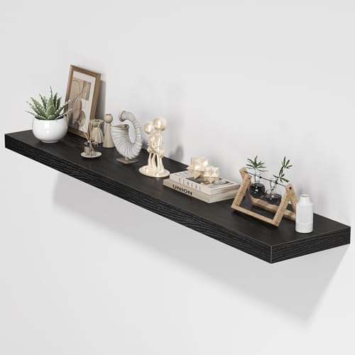 FLYJOE Floating Shelves for Wall, 55"W x 9.3"D x 1.5"H, Long Wooden Wall Mounted Display Shelves with Invisible Brackets for Living Room, Bedroom, Bathroom, Kitchen Decor and Storage, Set of 1, Black