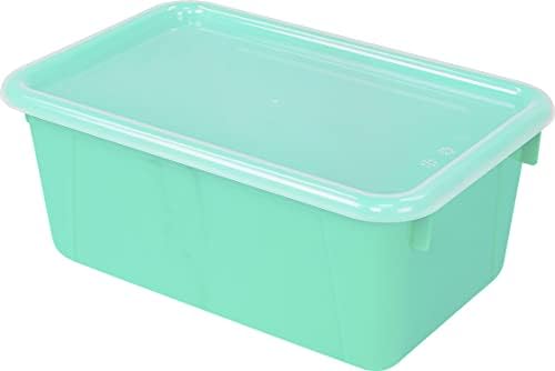 Storex Small Cubby Bins – Plastic Storage Containers for Classroom with Non-Snap Lid, 12.2 x 7.8 x 5.1 inches, Teal, (62412U05C) (Pack of 5)