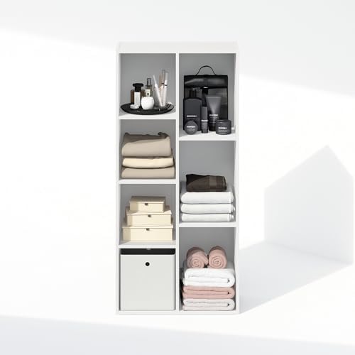 Furinno Reed Closet Organizers and Storage, 7-Cube Closet Organizer, Open Shelf Closet Storage, for Wardrobe, Bedroom, Living Room, White