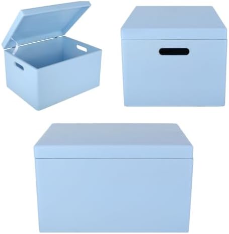 Creative Deco Large Blue Wooden Box Storage with Hinged Lid