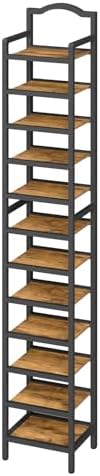 YATINEY 12-Tier Tall Shoe Rack, Vertical Shoe Organizer for Small Spaces, Wooden Shoe Shelf for Entryway, Space Saving Shoe Storage, Holds 12 Pairs of Shoes, Rustic Brown and Black SS52BR