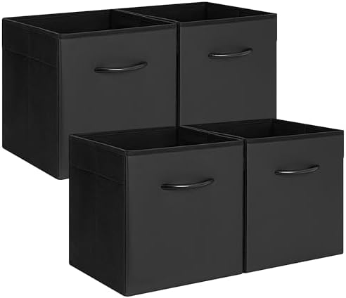 StorageWorks 11in Storage Cubes, Leather Cube Organizer Bins, Black, 4-Pack